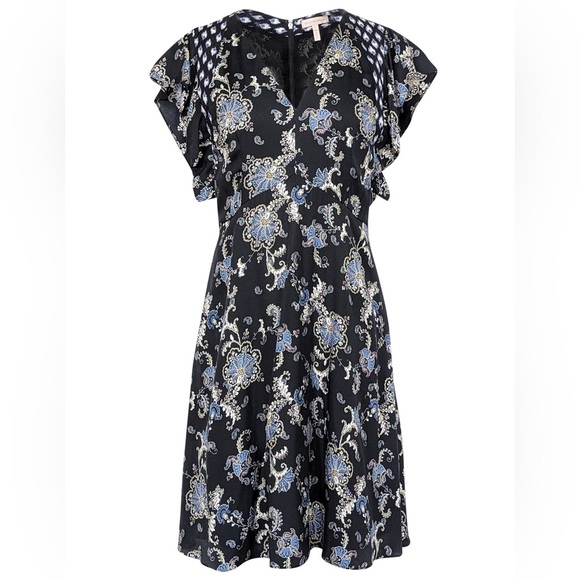 Rebecca Taylor Floral Paisley Print Silk Blend Mini Dress Flutter Sleeves Size 6 - Picture 2 of 16